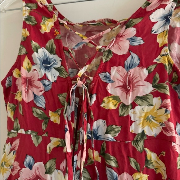 UM & COMPANY Red Hibiscus Floral Dress Size Wide Strap Zipper Tie Back-Size 9/10 - Picture 7 of 9